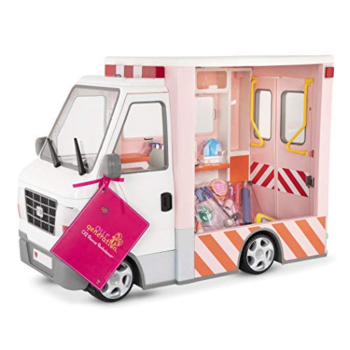 Our Generation - Rettungswagen mit Accessoires - Zubehör für 46cm Puppen, Ambulanz mit Licht und Sound, medizinische Accessoires - ab 3 Jahren - 45331