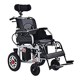 K Elektrischer Rollstuhl, zusammenklappbar, leicht, elektrisch, manuelle Umwandlung, verstellbares Kissen, 12 A, Lithium-Batterie, Öffnen/Falten in 1 Sekunde, doppelter Schutz, Schwarz
