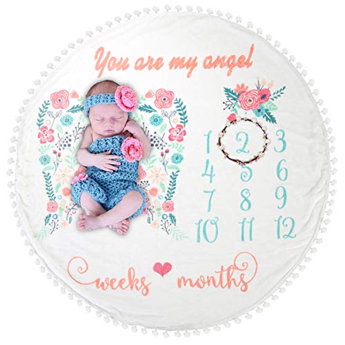Baby Monatliche Meilensteindecke aus Fleece, extra groß, Fotohintergrund, dicke Hintergrund-Requisite, Wickeldecke für Einzelbett (runde Decke)