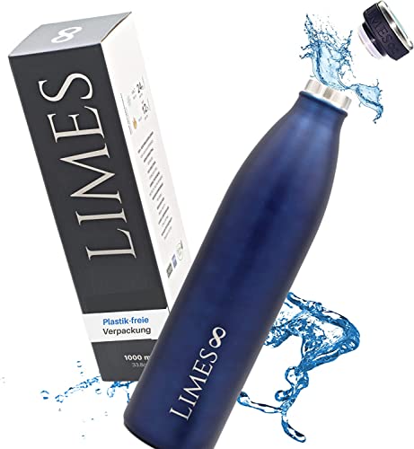 Trinkflasche Edelstahl Thermoskanne 1l Thermosflasche - Isolierte Wasserflasche, Auslaufsichere Isolierflasche doppelwandig, Kohlensäure geeignet (Sapphire Blue | Blau 1000ml)