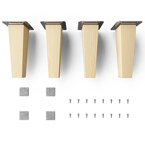 sossai® Holz-Möbelfüsse - Clif Square | Natur (unbehandelt) | Höhe: 15 cm | HMF3 | eckig, konisch (gerade Ausführung) | Material: Massivholz (Buche) | für Stühle, Tische, Schränke etc.