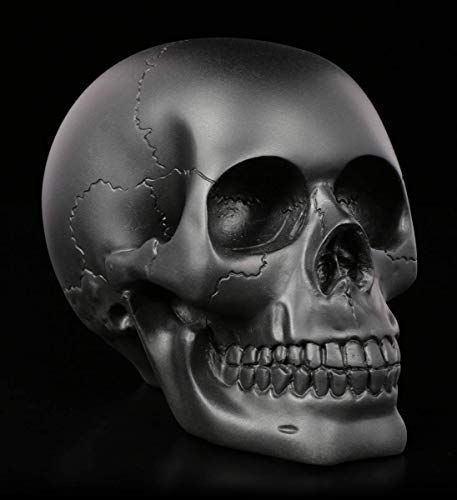 Figuren Shop GmbH Gothic Totenkopf - schwarz, matt, Serie: The Skull Collection | Fantasy Skull, Totenschädel, Kopf-Skulptur, H 11 cm