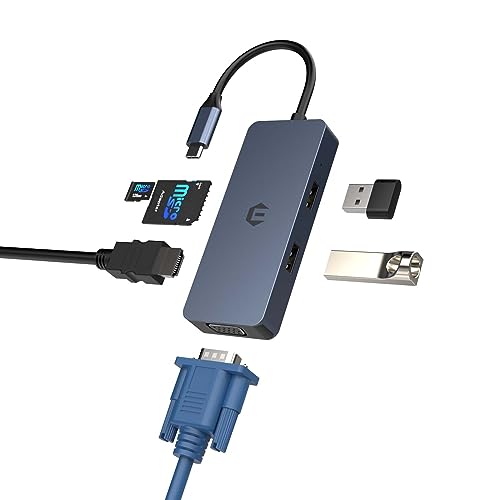 SUTOUG USB C Hub Multiport Adapter, 6 in 1 USB C Hub mit HDMI VGA Dual Display, USB C auf USB C Kabel
