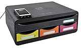 Exacompta 319798QID Ablagebox Toolbox Maxi mit 4 Schubladen (Qi Lade für Ihr Handy, ideal als Desktopsorter) 1 Stück, schwarz/harlequin