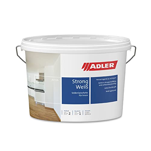 ADLER Aviva Strong-Weiß - Premium Latexfarbe, abwaschbare Wandfarbe für Küche, Bad & Flur – weiß 9l