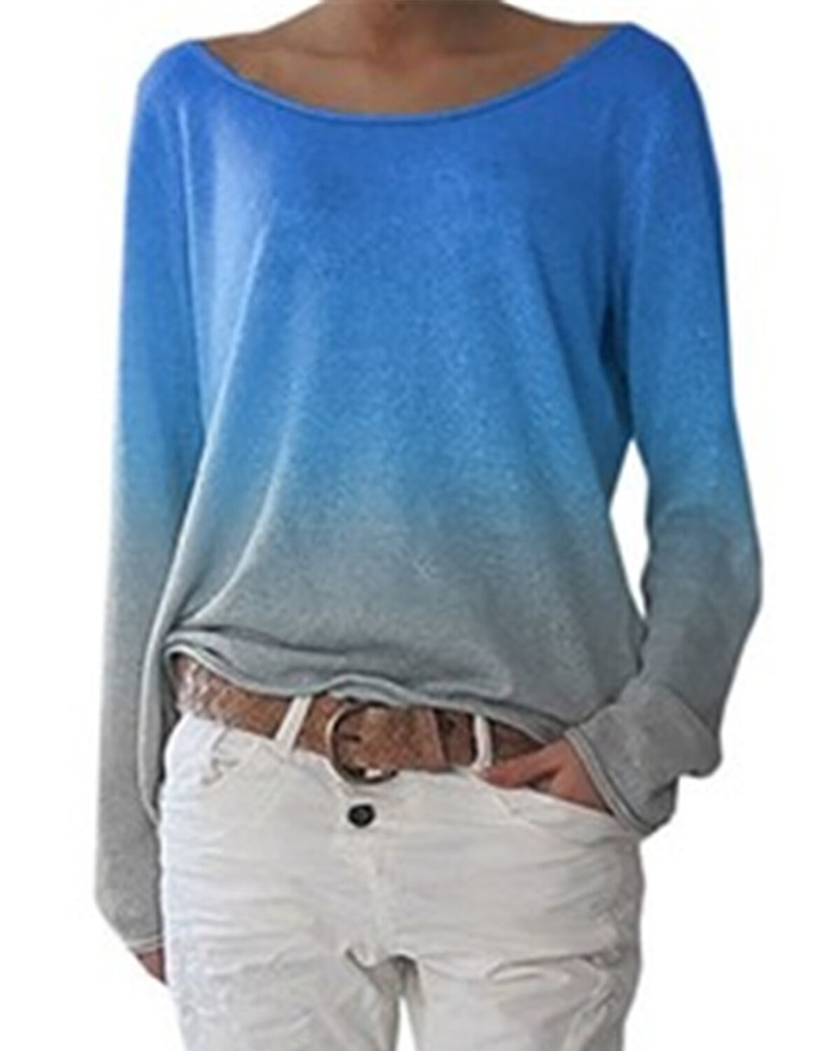 Damen-Sweatshirt mit Farbverlauf, O-Ausschnitt, Langarm, Freizeitbluse