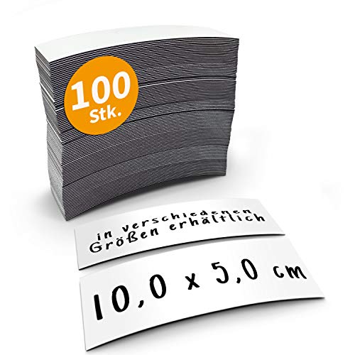 Betriebsausstattung24® 100 beschreibbare Magnetetiketten Magnet | 10,0 x 5,0 cm | Folienstreifen in weiß