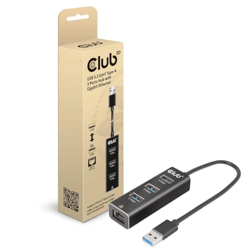 Club 3D CSV-1430A USB 3.2 Gen1 Typ-A, 3 Ports Hub mit Gigabit Ethernet