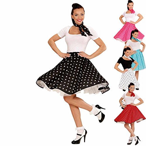Amakando Tellerrock mit Halstuch 50er Outfit schwarz-weiß Gepunkteter Swing Rock Rock'n'Roll Rockabilly Party Petticoat mit Polka dots