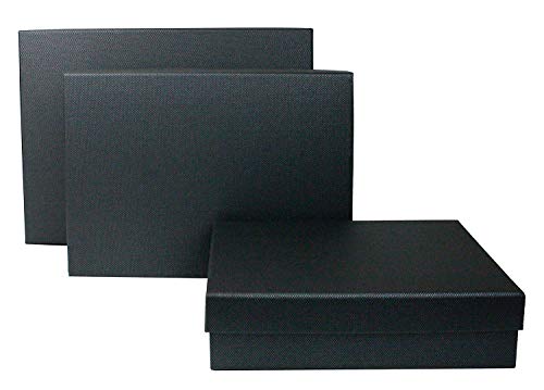 Emartbuy Set von 3 Starre Geschenkbox, Strukturierter Flugschreiber mit Schwarzem Deckel