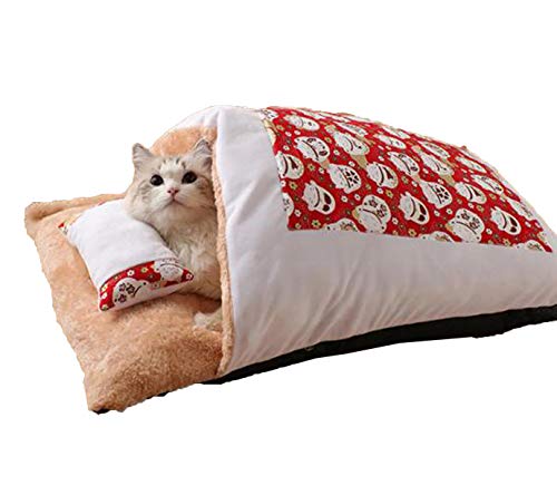 Katzenbett Warmes Schlafsack Flauschig Lammwolle Verdicken Katzenhöhle mit Kissen für Katzen Hündchen,Waschbar Abnehmbar Katzenschlafkissen