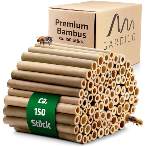 GARDIGO® Bambusröhrchen Premium für Insektenhotel - 150 Stück | Premium Bambus Niströhren für Wildbienen | Ohne Mark & Saubere Schnittkanten | Zubehör für Insektenhaus Bienenhotel Wildbienenhaus