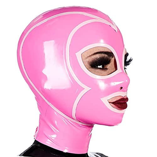 ZOUTYI Handgemachte Latex Maske Rosa Mit Weiß Gummi Haube Fetisch Öffnen Auge Und Montieren Cosplay Kostüme,Rosa,S