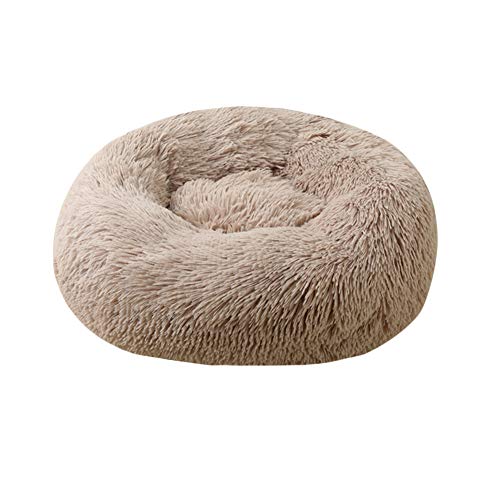 GUOCU Katzenbett Schöne Tierbett Hundekörbchen Hundesofa Klein Hundebett Haustierbett Plüsch Weich Runden Katze Schlafen Bett,Khaki,XL80cm