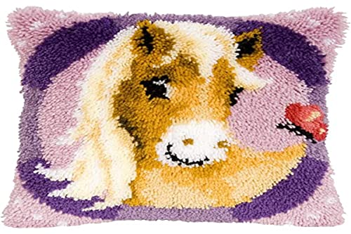 Vervaco süßes Pony Knüpfkissen mit Knüpfhaken, Baumwolle, Mehrfarbig, 40 x 40 x 1 cm
