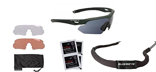 blntackle76 Set Swiss Eye® Tactical Brille balistiche Schutzbrille, Schießbrille, Sportbrille Wechselgläser, Etui, Brillenband & Anti-Beschlag-Tücher swisseye ® Farbewahl (olive / grün)