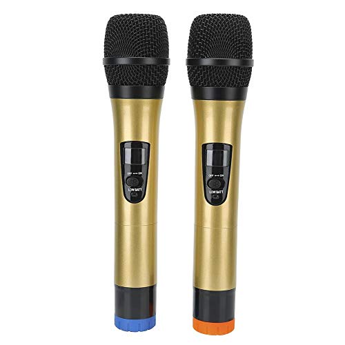 Mavis Laven Mikrofon, Aluminiumlegierung Stabiles Signal 1 Runde 2 UKW-Handheld-Funkmikrofon KTV Karaoke-Party Geschäftstreffen Reden Mikrofon-Set