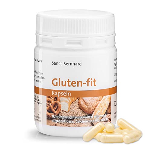 Sanct Bernhard Gluten-fit-Kapseln | Mit Prolyloligopeptidase, Calcium & Vitamin B2 | Zur Unterstützung beim Abbau von Gluten | 90 Kapseln