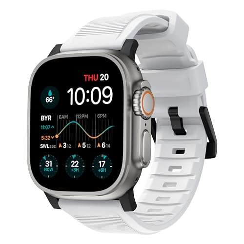 NOMAD Robustes Armband, kompatibel mit Apple Watch Ultra & Ultra 2, Serie 9, 8, 7, 6, SE und allen vorherigen Versionen – 45 mm/49 mm weiß/schwarze Hardware, Einheitsgröße, Flexibles FKM-Gummi