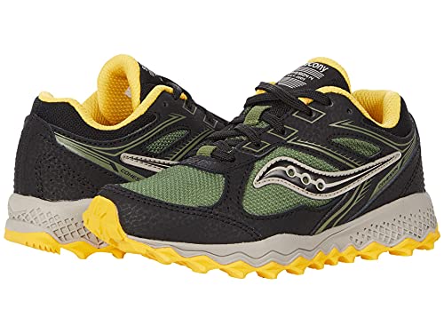 Saucony Cohesion TR14 LACE to Toe Hiking Sneaker, Black/Olive/Yellow, 10.5 Wide US Unisex Big_Kid