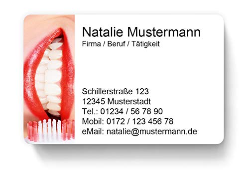 100 Visitenkarten, laminiert, 85 x 55 mm, inkl. Kartenspender - Zahnarzt Zahnbürste