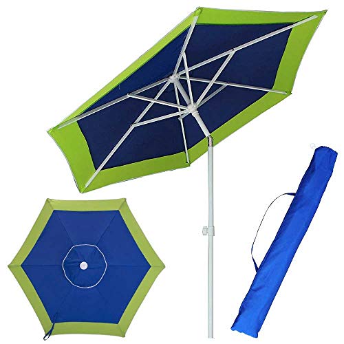 BAKAJI Sonnenschirm zum Strand, Garten, mit Stahlstange, neigbar, Bezug aus Stoff, UV-beständig, Durchmesser 210 cm, mit Schultergurt (grün)