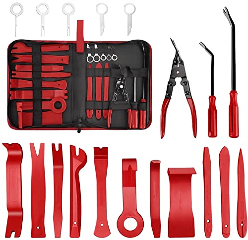 Werkzeugsatz Türclip Panel Trim Armaturenbrett Removal Tool Kit Auto Car Opening Repair Tool Set Werkzeugkasten für zu Hause (Color : 19 PCS RED)