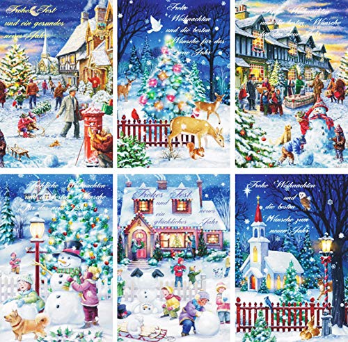 100 Weihnachtskarten mit Umschlag 22-0175, Glückwunsch-karten für Weihnachten, Weihnachtsgrußkarten mit 6 tollen Motiven und Neujahrsgrüßen