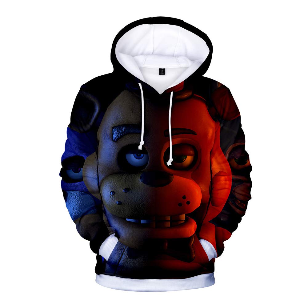 Five Nights at Freddy's Hoodies, 3D gedruckte Unisex FNAF Sweatshirts Erwachsene Pullover Herren Damen Lose Sport Streetwear Oberbekleidung Comic Print Kordelzug Jacke Outfit Gr. L