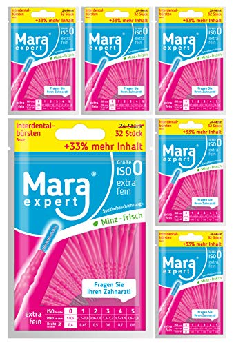 Interdentalbürsten 0,4 mm von MARA EXPERT | ISO 0 extra fein | 6 x 32 Interdentalbürsten Pink Vorteilspack | Ideale Zahnzwischenraumbürste