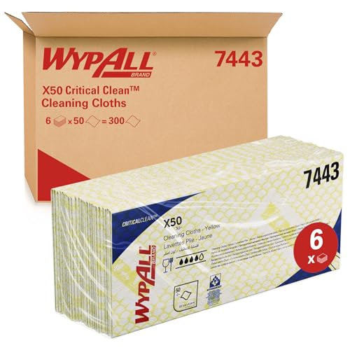 WypAll X50 Farbcodierte Reinigungstücher 7443 Gelb – 1 Packungen x 50 Farbcodierte Wischtücher mit Interfold-Faltung (insges. 50)