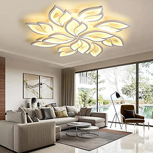 LED Modern Deckenlampe Blütenblatt Kreativität Deckenleuchten Wohnzimmerlampe Dimmbar Mit Fernbedienung Schlafzimmer Deko Deckenlicht Metall Acryl Pendelleuchte Esstischlampe Blumen Kronleuchter,85cm