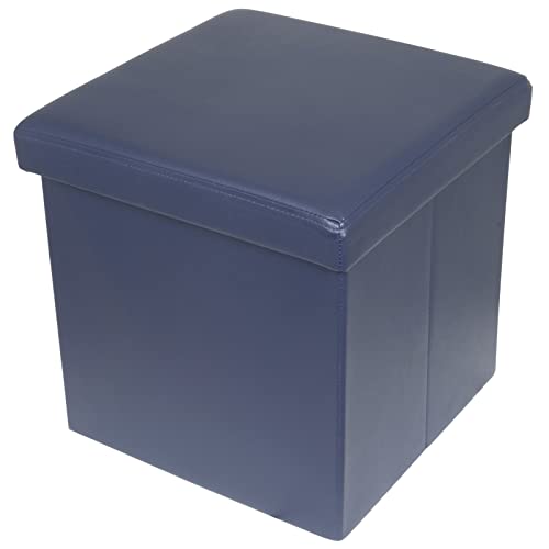 Trendyshop365 Sitz-Hocker Faltbare Aufbewahrungsbox Truhe gepolsterte Sitz-Bank bis 120kg (quadratisch 38x38cm, blau)