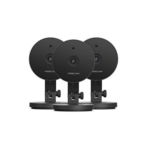 Foscam C2M-B IP-Kamera für den Innenbereich, WLAN, HD, 2 MP, intelligente Bewegungserkennung, kompatibel mit Amazon Alexa, Schwarz, 3 Stück