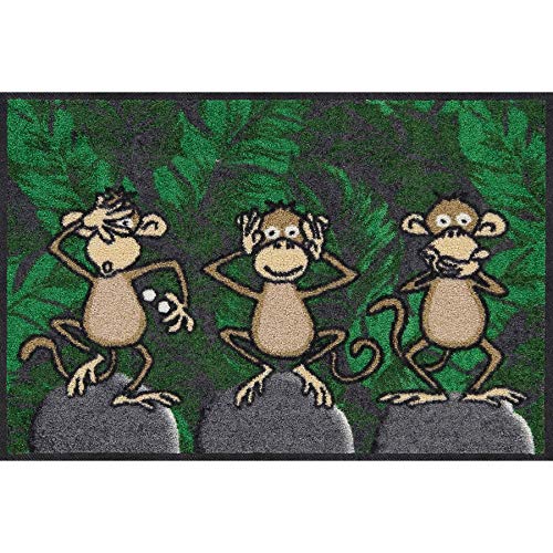 Salonloewe Three Monkeys Fußmatte waschbar 050 x 075 cm Fußabtreter, Schmutzfangmatte