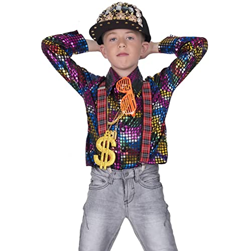 Funny Fashion Disco Rainbow Glitter Hemd für Jungen 116