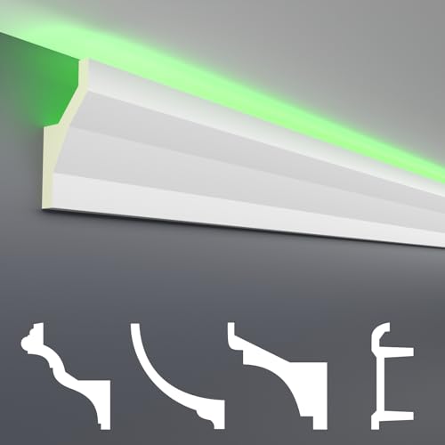 HEXIM LED Stuckleisten Sparpakete - Indirekte Beleuchtung mit Deckenleisten aus PU, leicht & lichtundurchlässig- (30m LED-8) Zierleisten Zubehör Wand