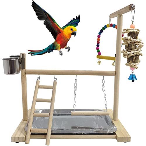 Yanshe Vögel Papageien Holz Trainingsstange, Spielplatz, Kletterleiter, Schaukelspielzeug mit Glocken, Vogelzubehör Stil 2