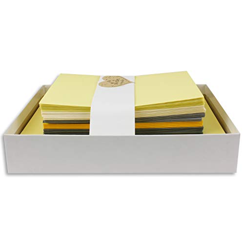 50x Farbige Karten blanko mit passendem Umschlag und Einlegeblätter in Creme in DIN A6/ DIN C6 - Grau und Gelb Farben ideal für Einladungen und Geschenke