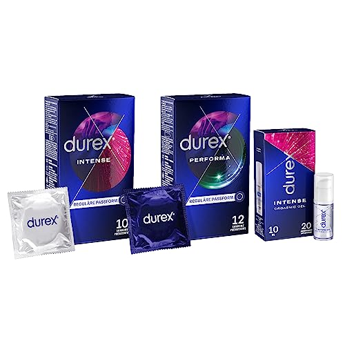 Durex Performa Kondome 12 Stück + Intense Orgasmic Kondome 10 Stück + Intense Orgasmic Gel 10ml
