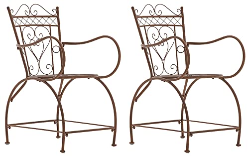 CLP 2er Set Stühle Sheela I Gartenstühle Aus Metall I Metallstuhl Mit Armlehnen Im Jugendstil, Farbe:antik braun