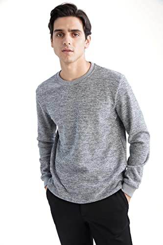 DeFacto Langarm Pullover Herren - Rundhalsausschnitt Sweatshirt für HerrenGREY Melange,L