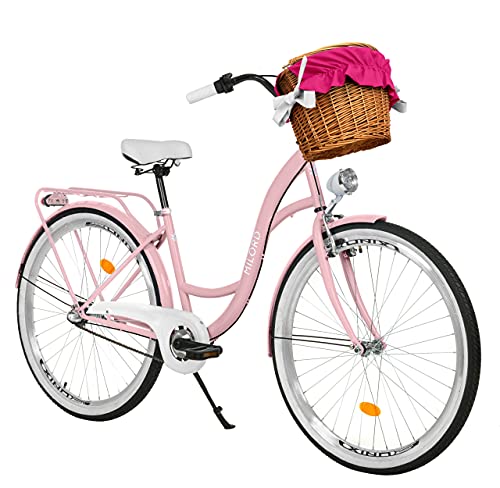 Milord. 28 Zoll 3-Gang rosa Komfort Fahrrad mit Korb und Rückenträger, Hollandrad, Damenfahrrad, Citybike, Cityrad, Retro, Vintage