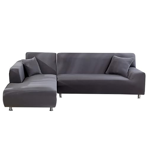 JIAN YA NA Sofabezug, dehnbar, Eck-Sofa-Bezug aus Polyester, dehnbar, für L-förmiges Sofa + 2 Kissenbezüge (Grau, 2-Sitzer + 2-Sitzer)