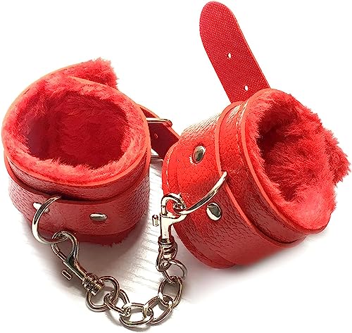 WJE SM Bondage Set Hand Bondage Set Erotic BDSM Bondage Bondage Set Adjustable Handcuffs Sex Toy for Lovers Couples Beginners and Professionals SM Plush Red Leather Handcuffs