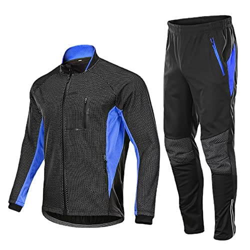 HOMTOL Herren Radjacke set Winter Thermal wasserdicht Winddicht Fahrradjacke Radjacke Winter Thermo Fleece Radtrikot Set Fahrradbekleidung Atmungsaktiv Lange Radhose Radjacke + Fahrradhose