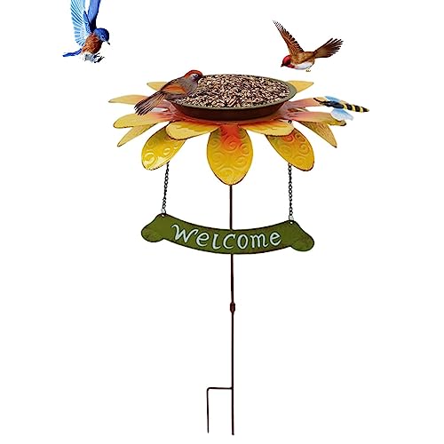 Decorhome Sonnenblumen-Vogelfutterstation | Stehende Tablettschale für den Außenbereich | Sonnenblumen-Vogel-Futterstation für den Außenbereich, Garten-Dekoration, Wildvogelbeobachter für Terrasse,