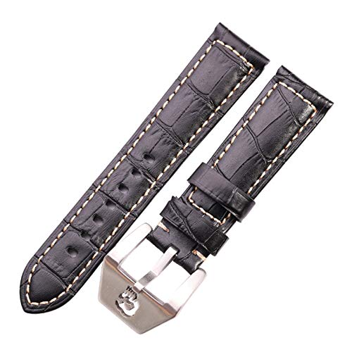 22mm/24mm Echtes Leder Uhrenarmbänder Thick Uhrenarmband-Bügel-Armband mit Schädel-Dornschliesse Uhren Zubehör Schwarz, 24mm