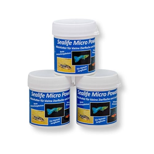 AQ4Aquaristik Sealife Micro Powder, hochwertiges Aufzuchtfutter für Zierfische, Staubfutter für Fischbrut, Jungfischfutter, 3x40g