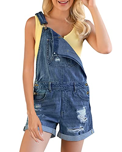 Roskiky Damen Jeans Jeanslatzhose Overalls Rompers Schnallenriemen Jeanshose Dunkelblau Größe XXL